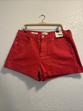 Red High-Rise Cotton Shorts